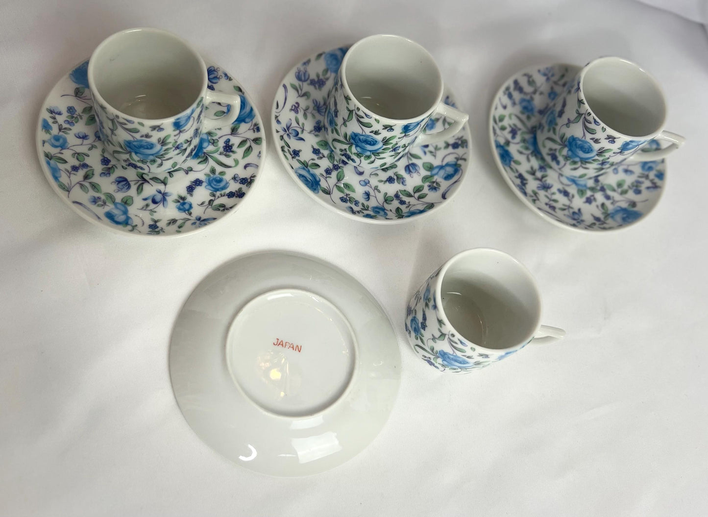 Demitasse Espresso Cup & Saucer Set - Blue Roses - Yellow Rose - Tea Time Party