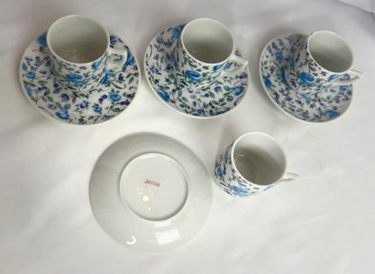 Demitasse Espresso Cup & Saucer Set - Blue Roses - Yellow Rose - Tea Time Party
