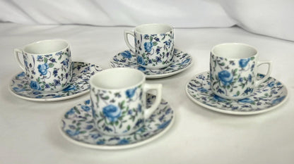 Demitasse Espresso Cup & Saucer Set - Blue Roses - Yellow Rose - Tea Time Party