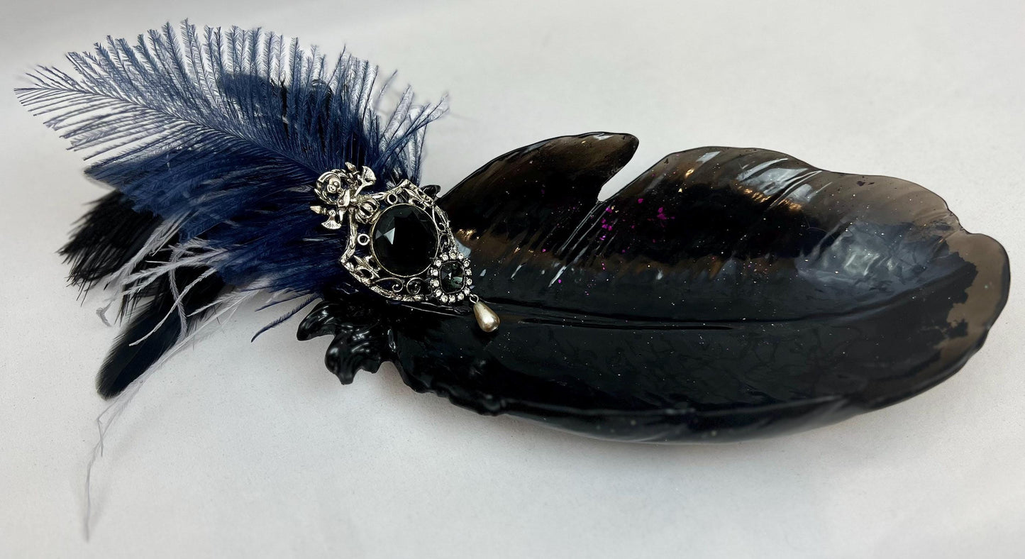 Embellished Vintage Jeweled Peacock Trinket Dish