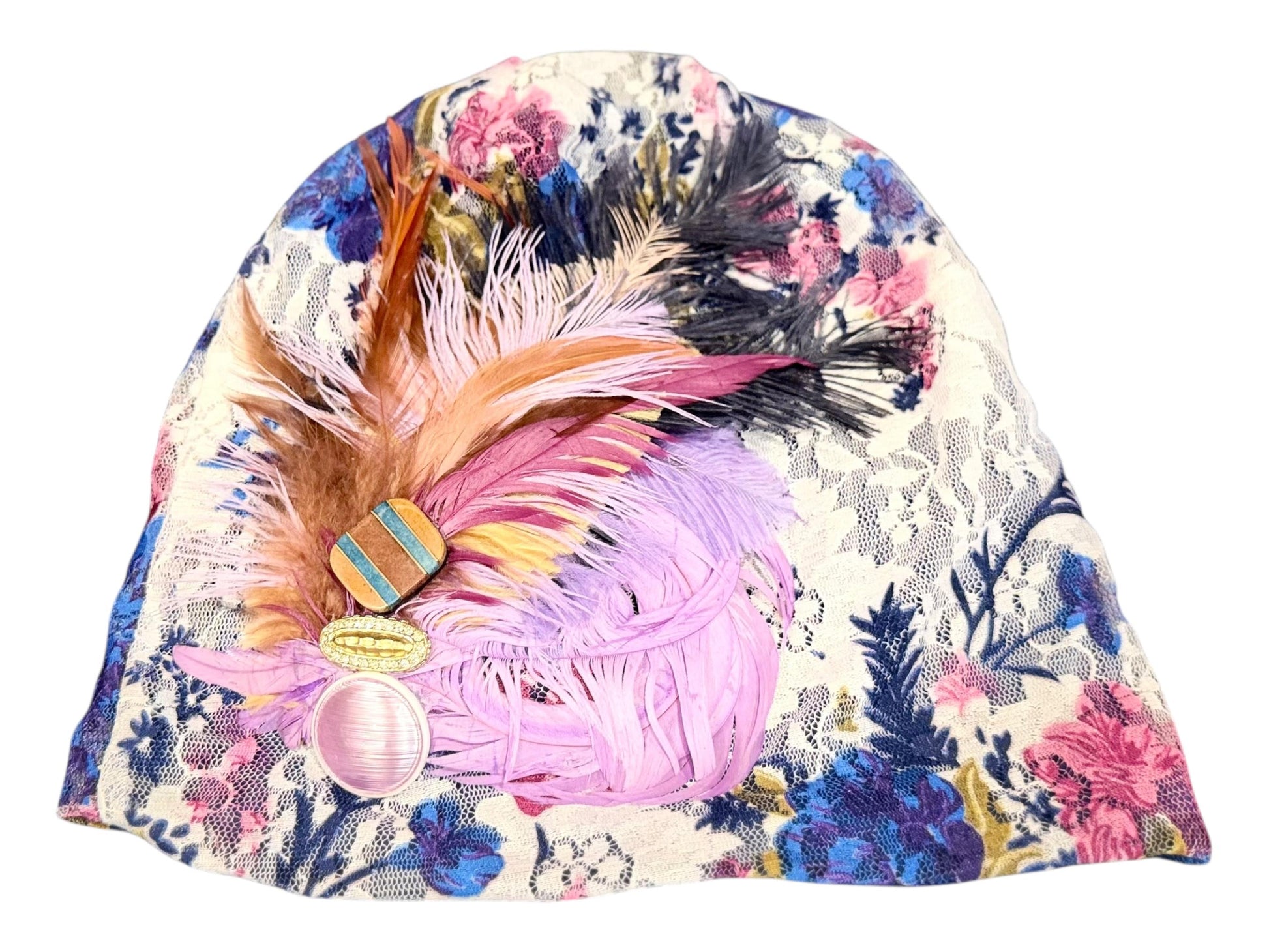 Statement Flower Lace Flapper Jeweled Designer Feathered Winter Knit Hat
