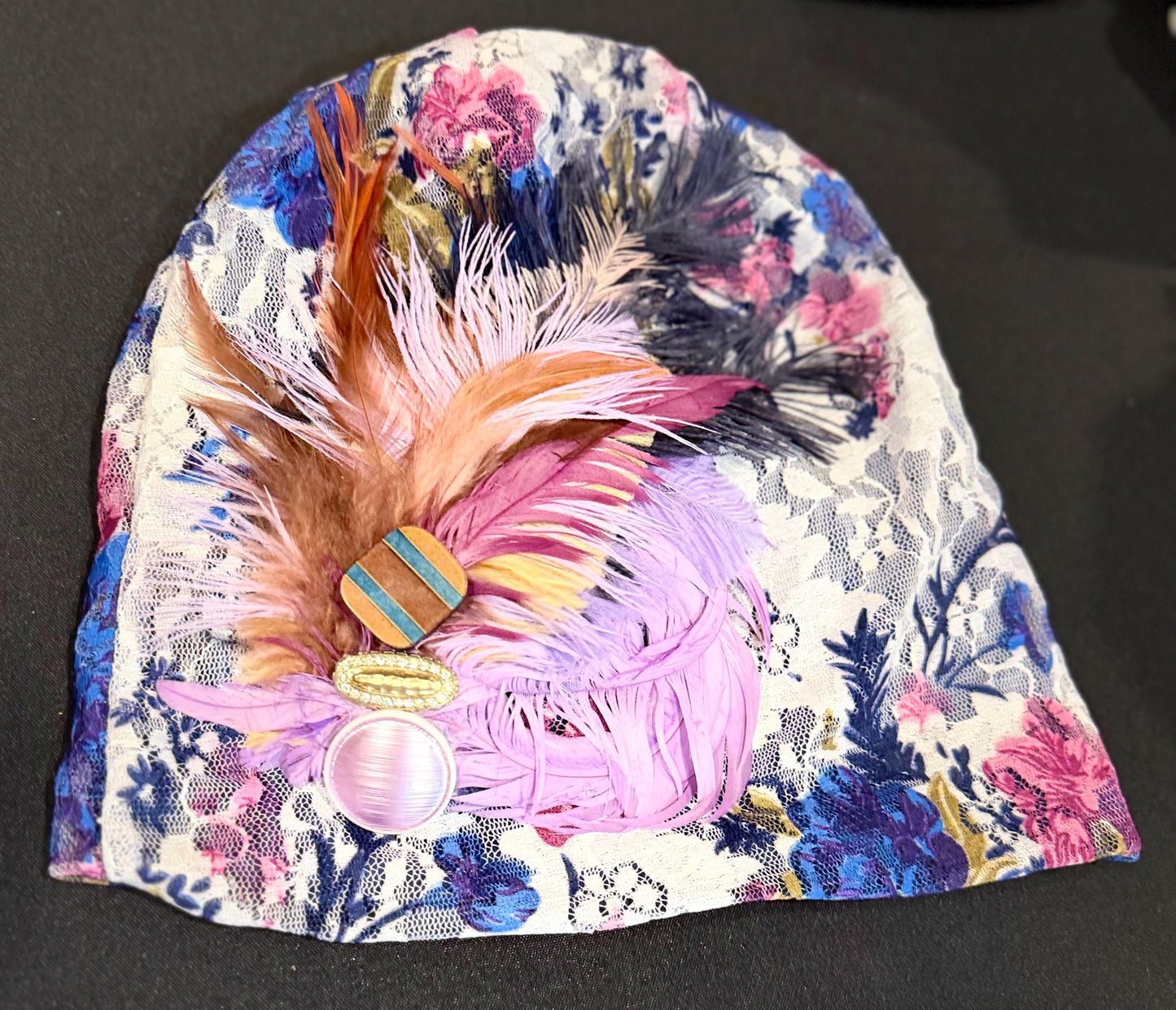 Statement Flower Lace Flapper Jeweled Designer Feathered Winter Knit Hat