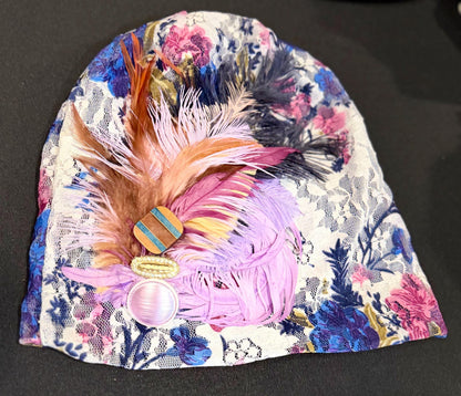Statement Flower Lace Flapper Jeweled Designer Feathered Winter Knit Hat