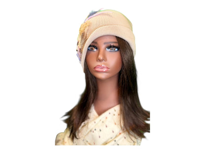 Fancy Feathered Jeweled Knit Hat - Sparkly Winter Flapper Beanie - Luxury Skiing Hat