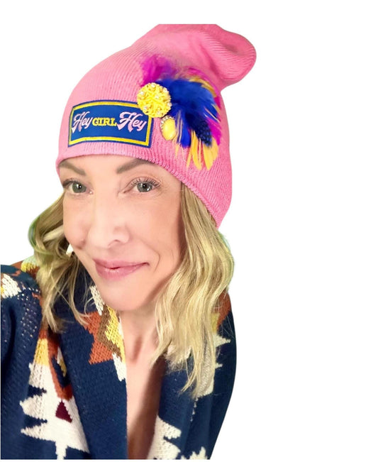 NEW Style Statement “HEY Girl HEY” Patchwork Jeweled Designer Winter Hat