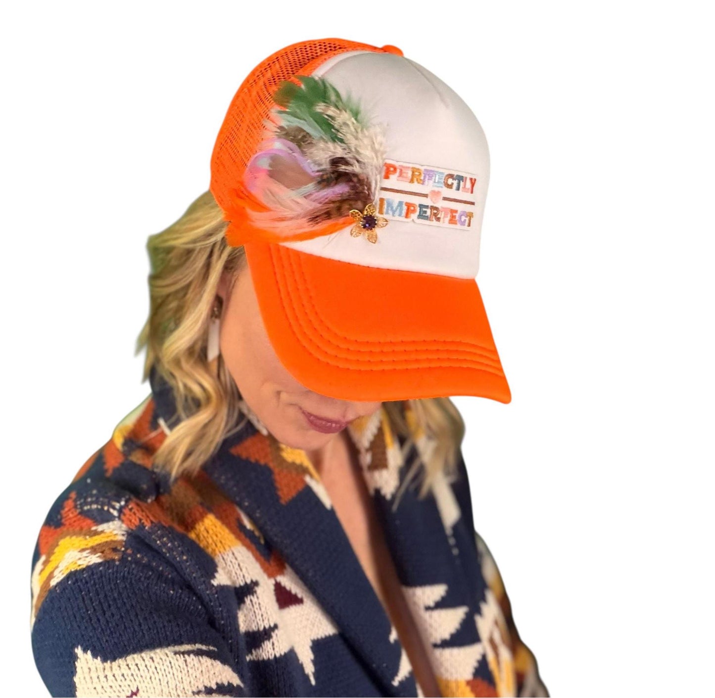 NEW Style Statement “Perfectly Imperfect” Patchwork Jeweled Trucker Hat