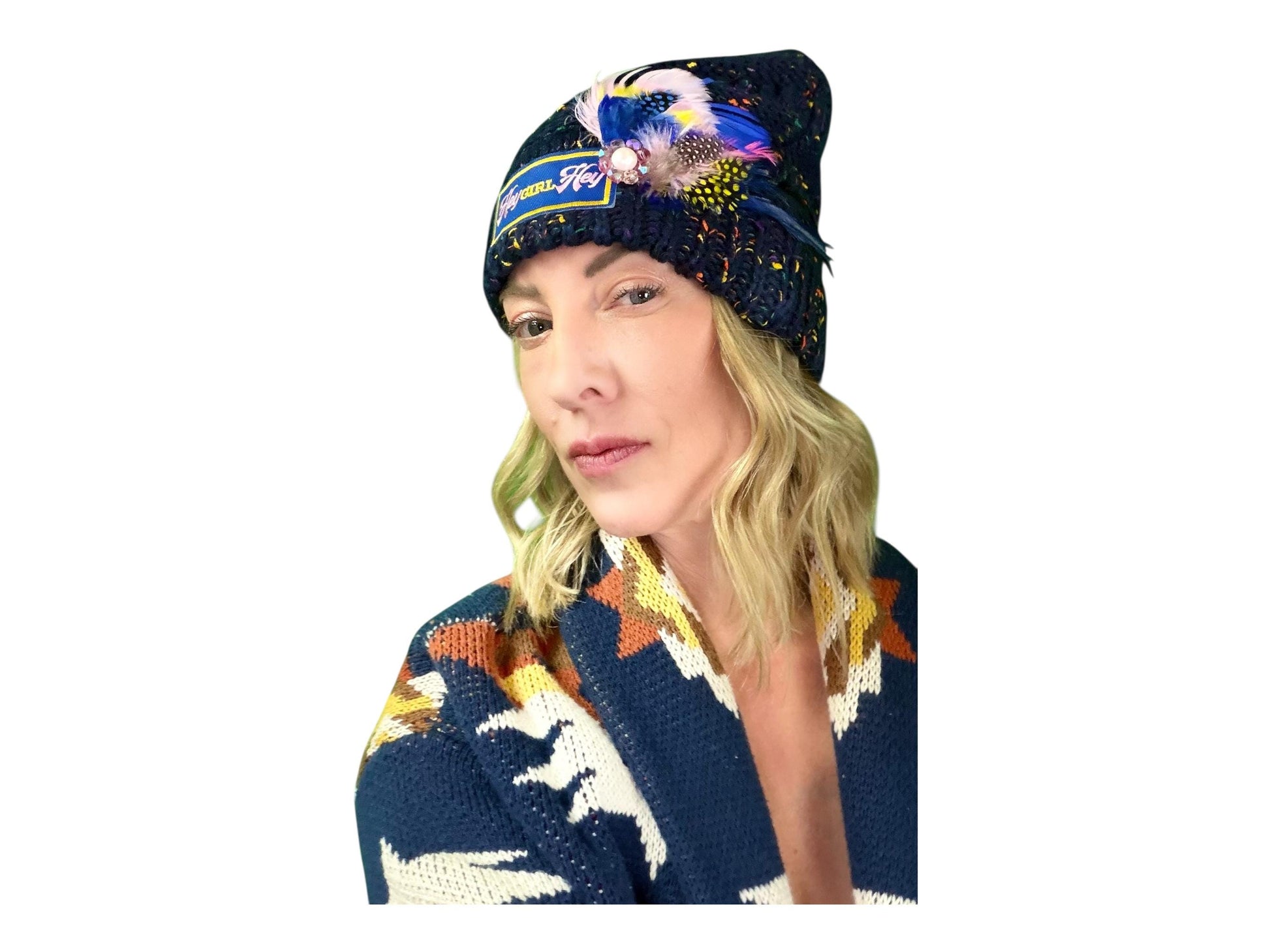 NEW Style Statement “HEY Girl HEY” Patchwork Jeweled Designer Winter Hat