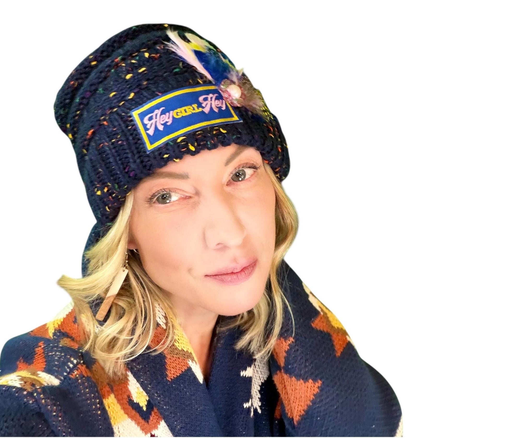 NEW Style Statement “HEY Girl HEY” Patchwork Jeweled Designer Winter Hat