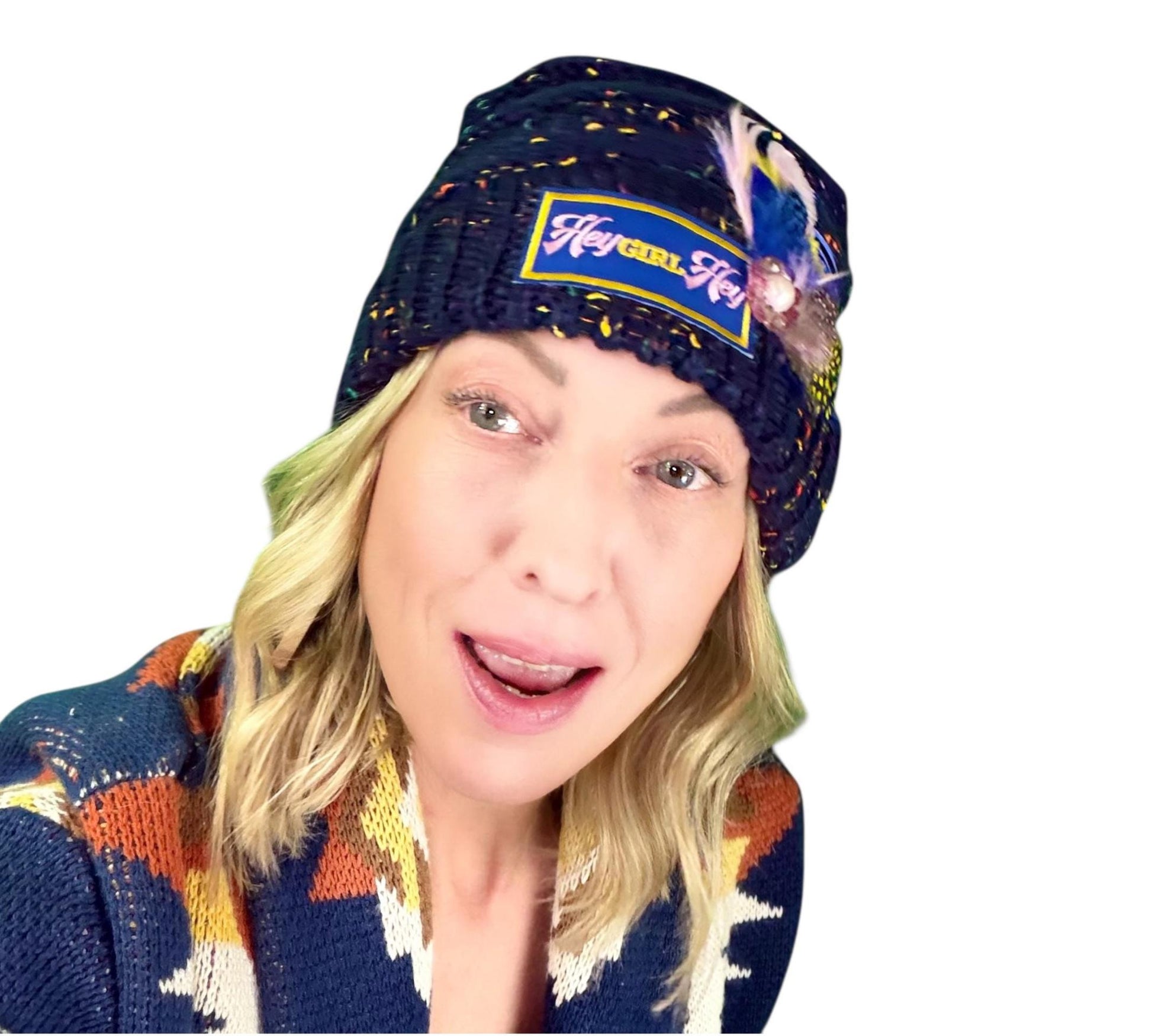 NEW Style Statement “HEY Girl HEY” Patchwork Jeweled Designer Winter Hat