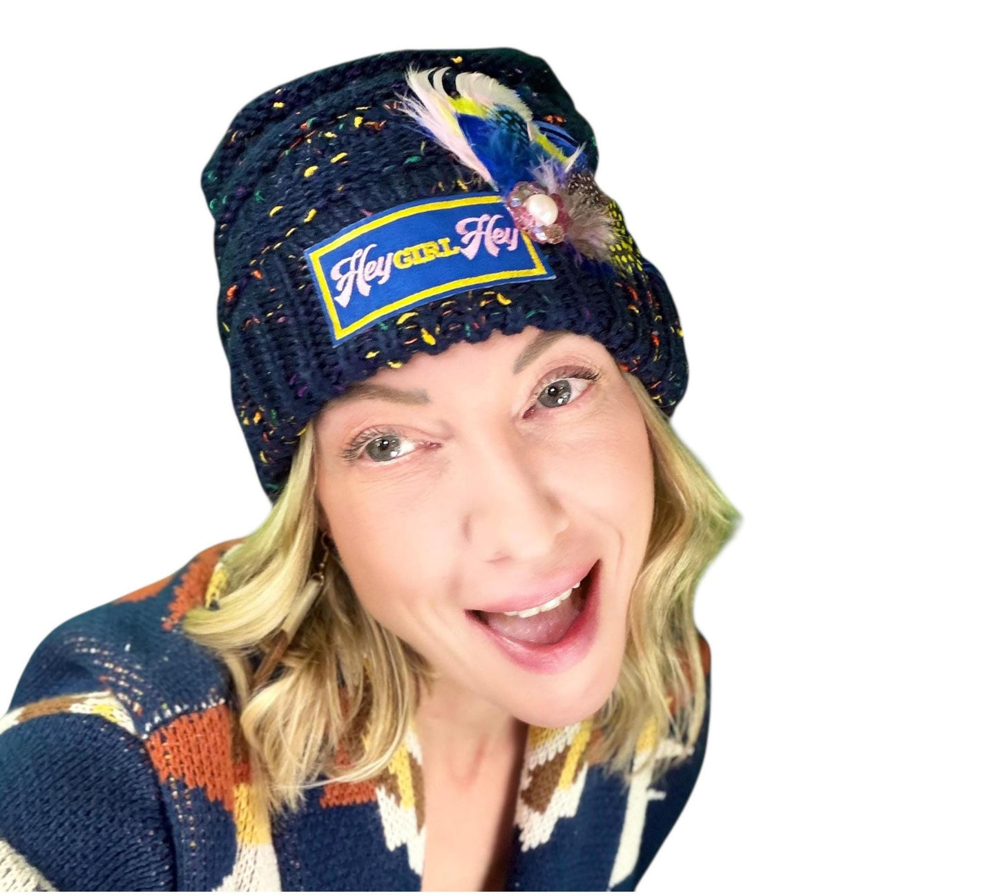 NEW Style Statement “HEY Girl HEY” Patchwork Jeweled Designer Winter Hat