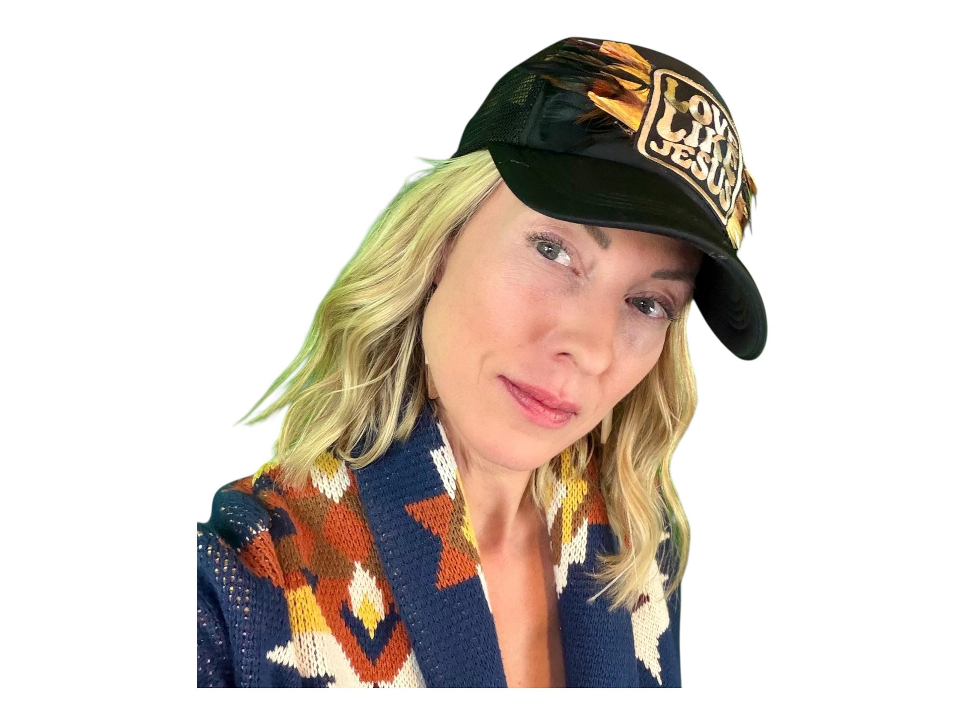 NEW Style Statement “Love Like Jesus” Patchwork Jeweled Trucker Hat