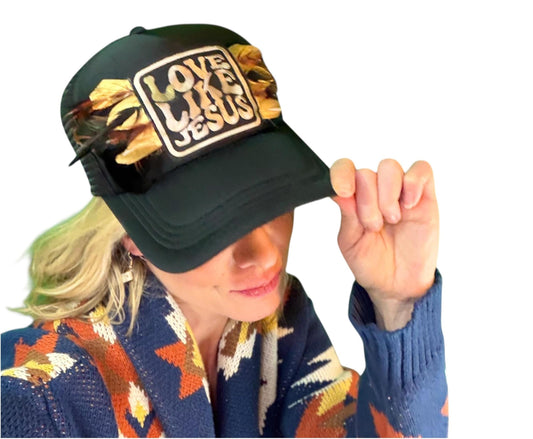 NEW Style Statement “Love Like Jesus” Patchwork Jeweled Trucker Hat