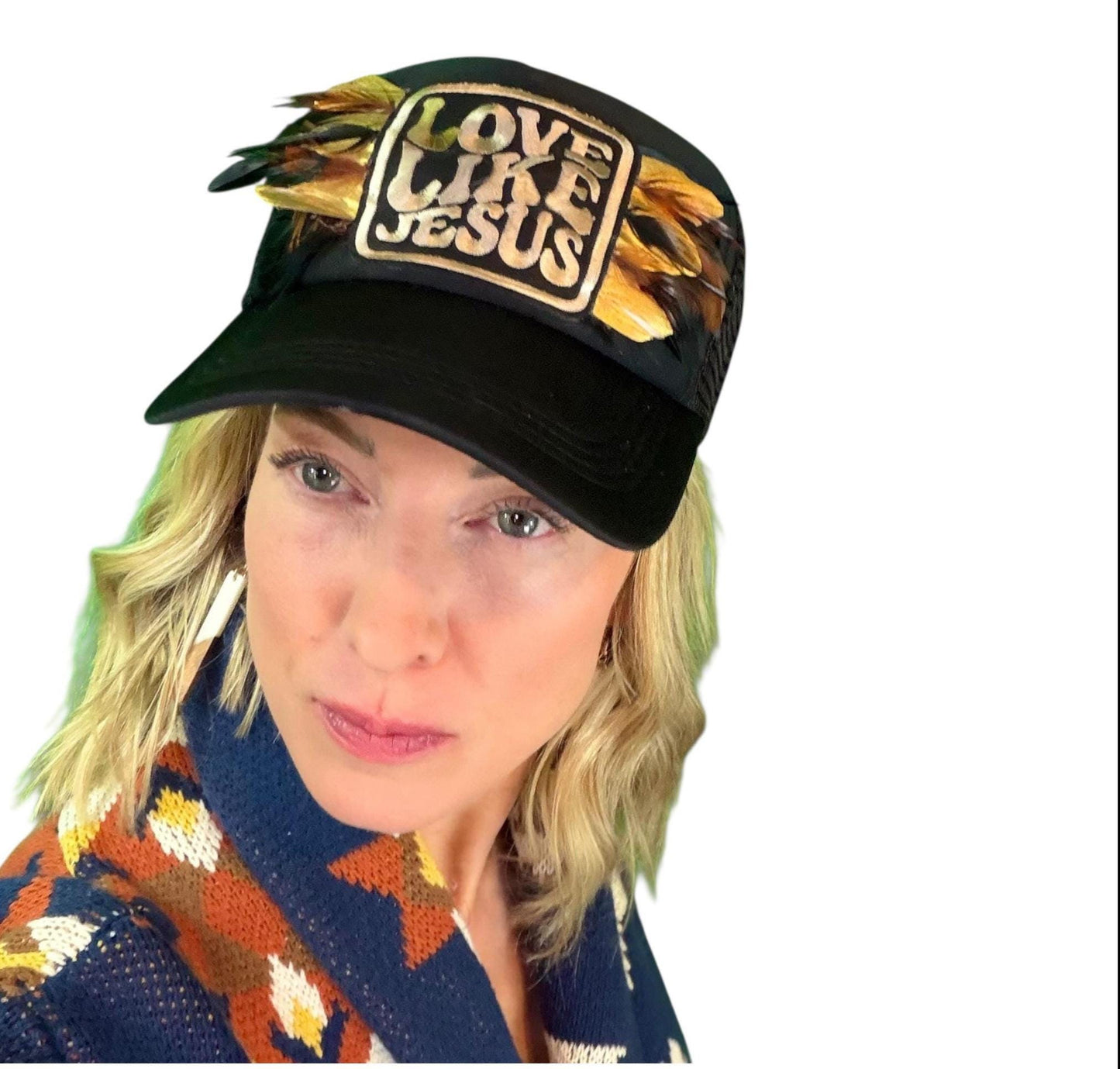 NEW Style Statement “Love Like Jesus” Patchwork Jeweled Trucker Hat