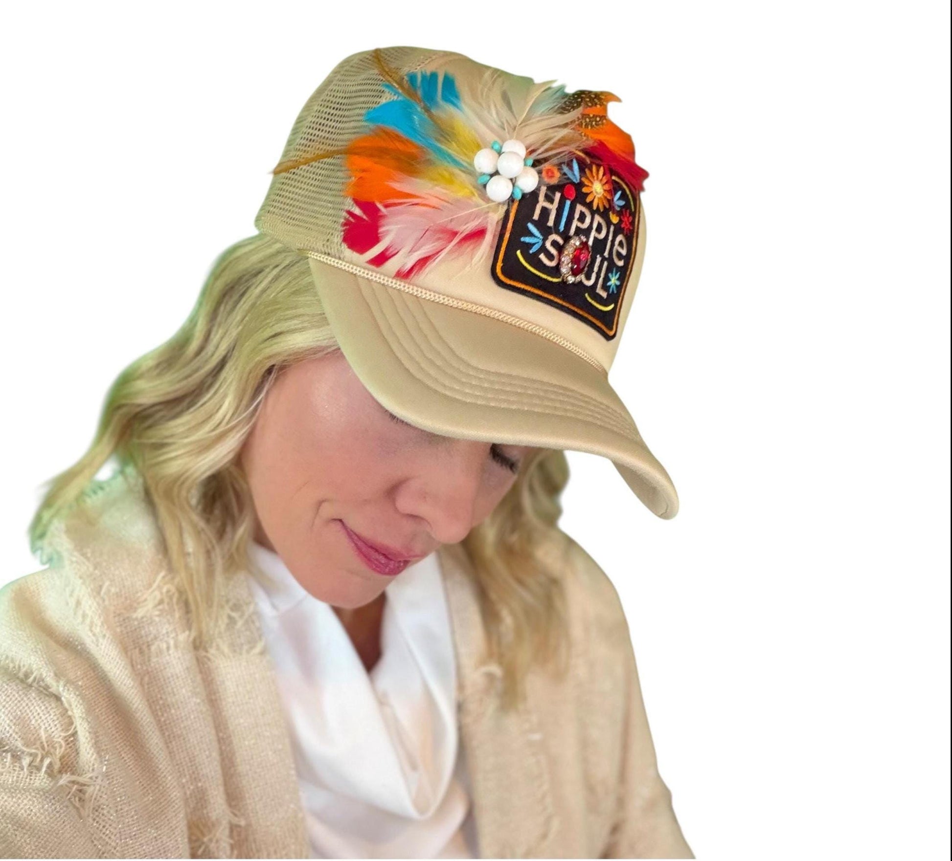 NEW Style Statement “Hippie Soul” Patchwork Jeweled Trucker Hat