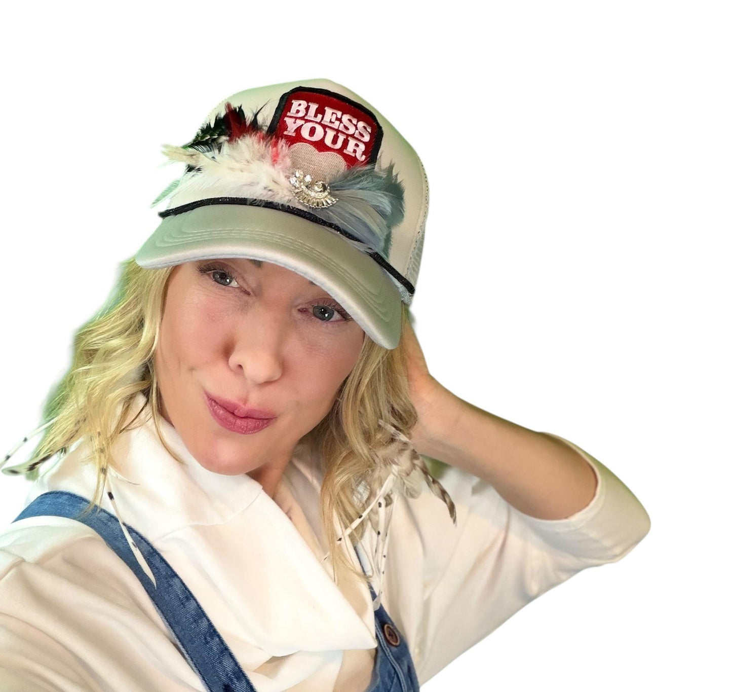 NEW Style Statement “Bless Your Heart” Patchwork Jeweled Trucker Hat