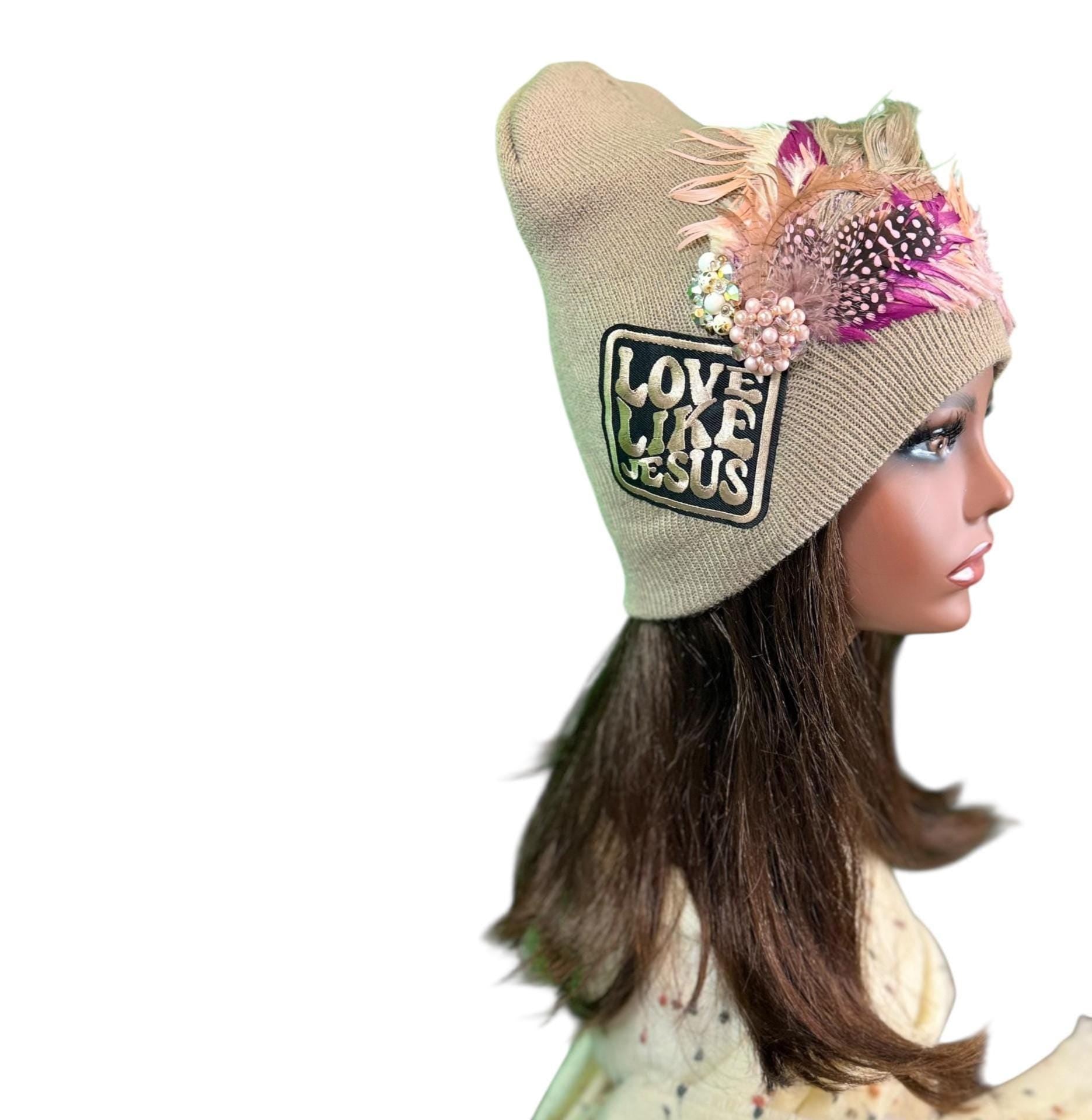 NEW Style Statement “Love Like JESUS” Patchwork Jeweled Designer Winter Hat
