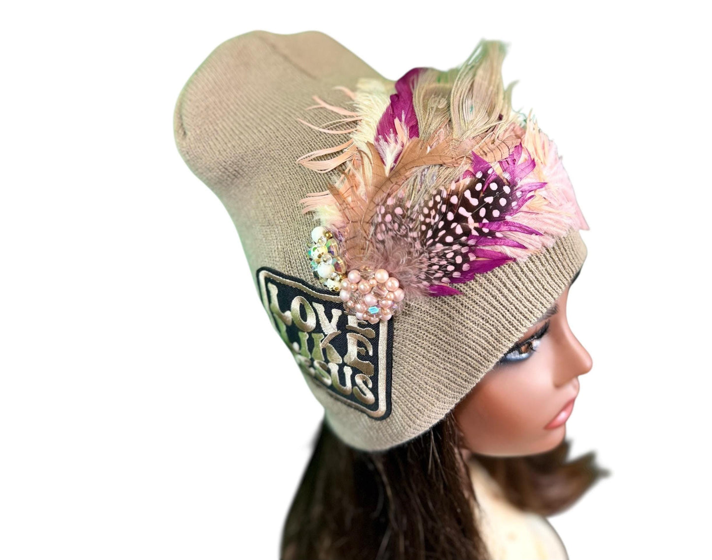 NEW Style Statement “Love Like JESUS” Patchwork Jeweled Designer Winter Hat
