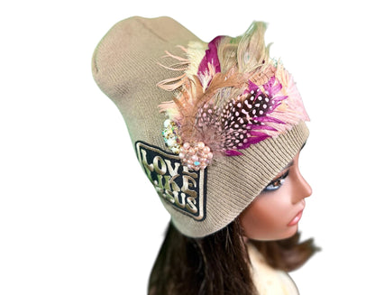 NEW Style Statement “Love Like JESUS” Patchwork Jeweled Designer Winter Hat