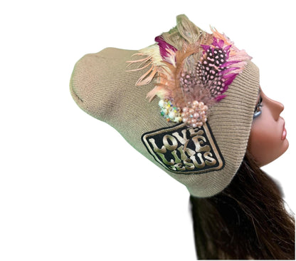 NEW Style Statement “Love Like JESUS” Patchwork Jeweled Designer Winter Hat