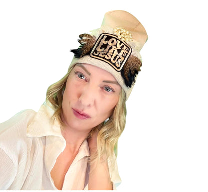 NEW Style Statement “Love Like Jesus” Patchwork Jeweled Fashionable Winter Hat