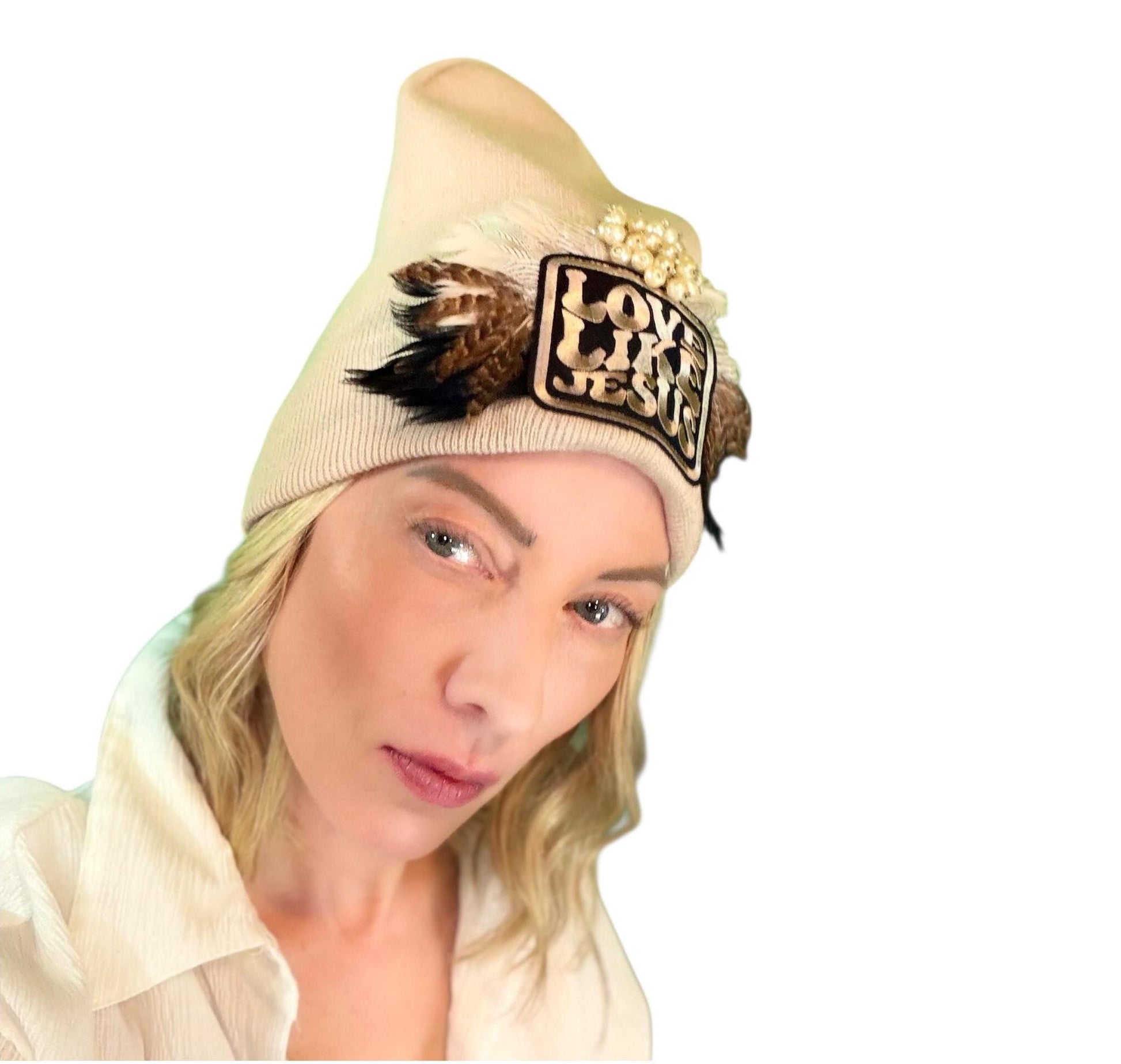 NEW Style Statement “Love Like Jesus” Patchwork Jeweled Fashionable Winter Hat