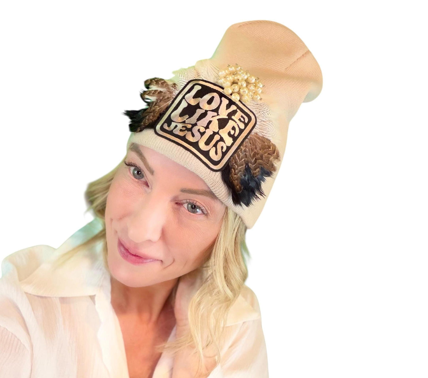 NEW Style Statement “Love Like Jesus” Patchwork Jeweled Fashionable Winter Hat