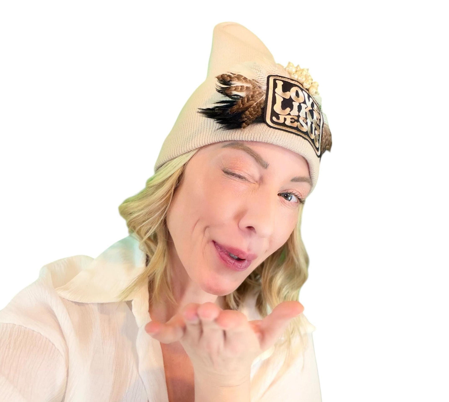 NEW Style Statement “Love Like Jesus” Patchwork Jeweled Fashionable Winter Hat