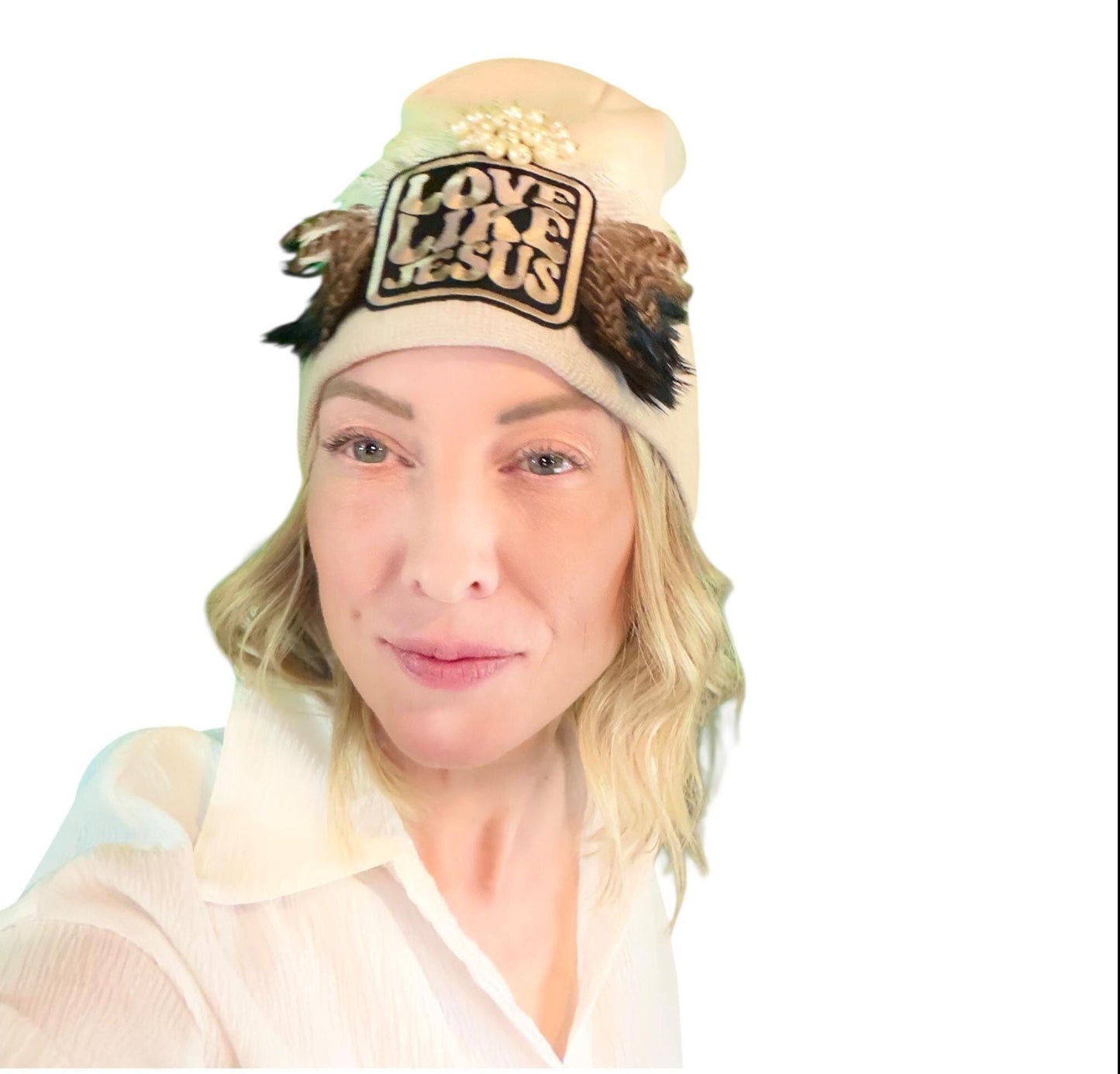 NEW Style Statement “Love Like Jesus” Patchwork Jeweled Fashionable Winter Hat