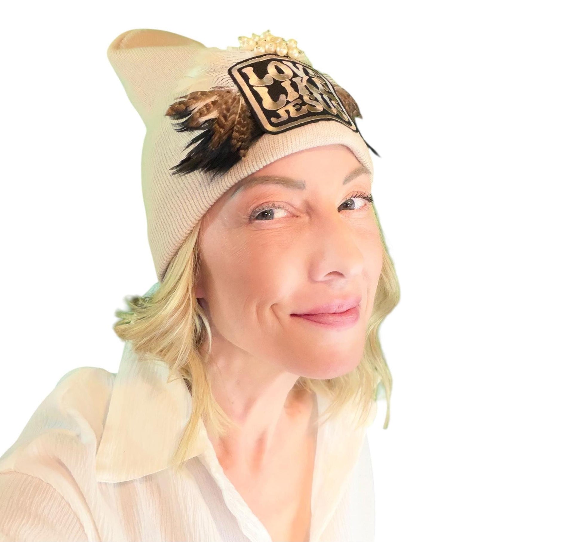 NEW Style Statement “Love Like Jesus” Patchwork Jeweled Fashionable Winter Hat