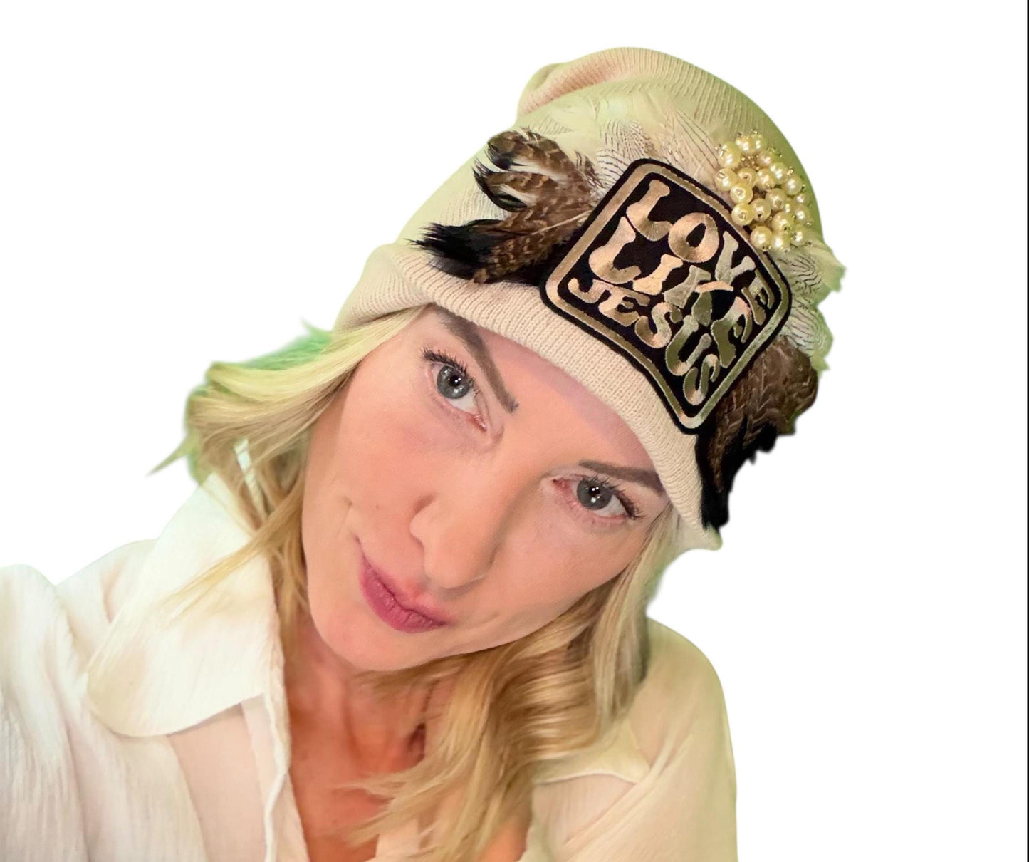 NEW Style Statement “Love Like Jesus” Patchwork Jeweled Fashionable Winter Hat