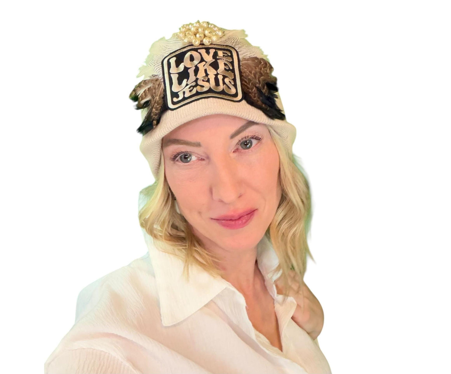 NEW Style Statement “Love Like Jesus” Patchwork Jeweled Fashionable Winter Hat
