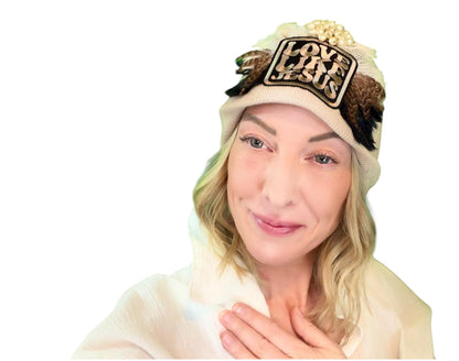 NEW Style Statement “Love Like Jesus” Patchwork Jeweled Fashionable Winter Hat