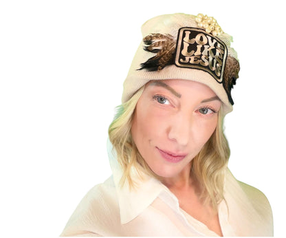 NEW Style Statement “Love Like Jesus” Patchwork Jeweled Fashionable Winter Hat
