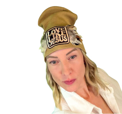 NEW Style Statement “Love Like Jesus” Patchwork Jeweled Fashionable Winter Hat