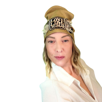 NEW Style Statement “Love Like Jesus” Patchwork Jeweled Fashionable Winter Hat
