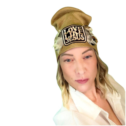 NEW Style Statement “Love Like Jesus” Patchwork Jeweled Fashionable Winter Hat