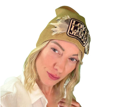 NEW Style Statement “Love Like Jesus” Patchwork Jeweled Fashionable Winter Hat