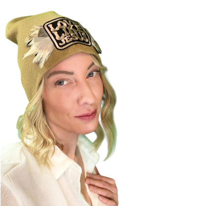 NEW Style Statement “Love Like Jesus” Patchwork Jeweled Fashionable Winter Hat
