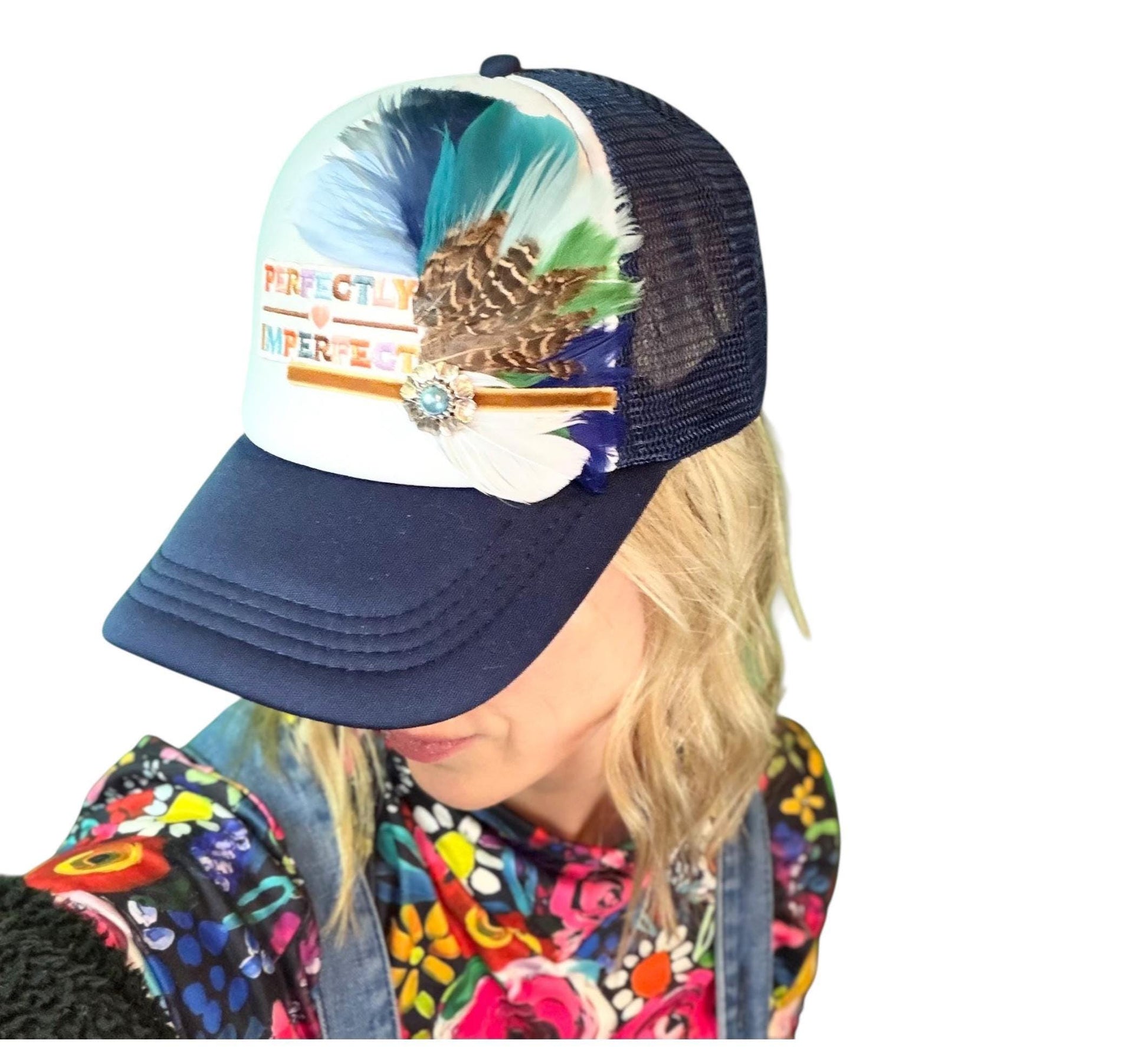 NEW Style Statement “Perfectly Imperfect” Patchwork Jeweled Trucker Hat