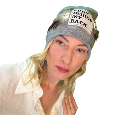 NEW Style Statement “Pray Behind My Back” Patchwork Jeweled Fashionable Winter Hat