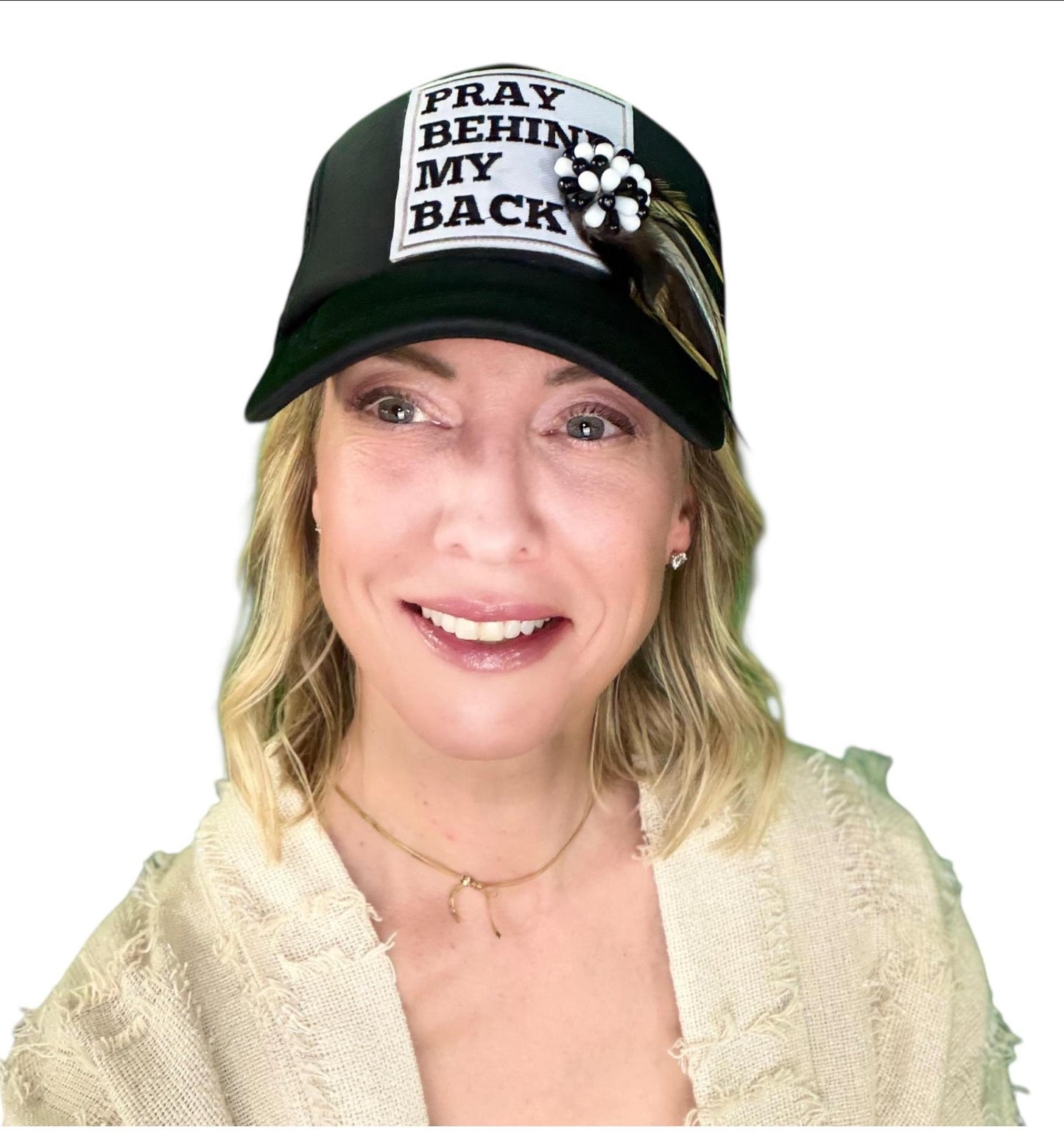 NEW Style Statement “Pray Behind My Back” Patchwork Jeweled Trucker Hat