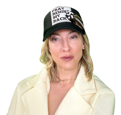 NEW Style Statement “Pray Behind My Back” Patchwork Jeweled Trucker Hat