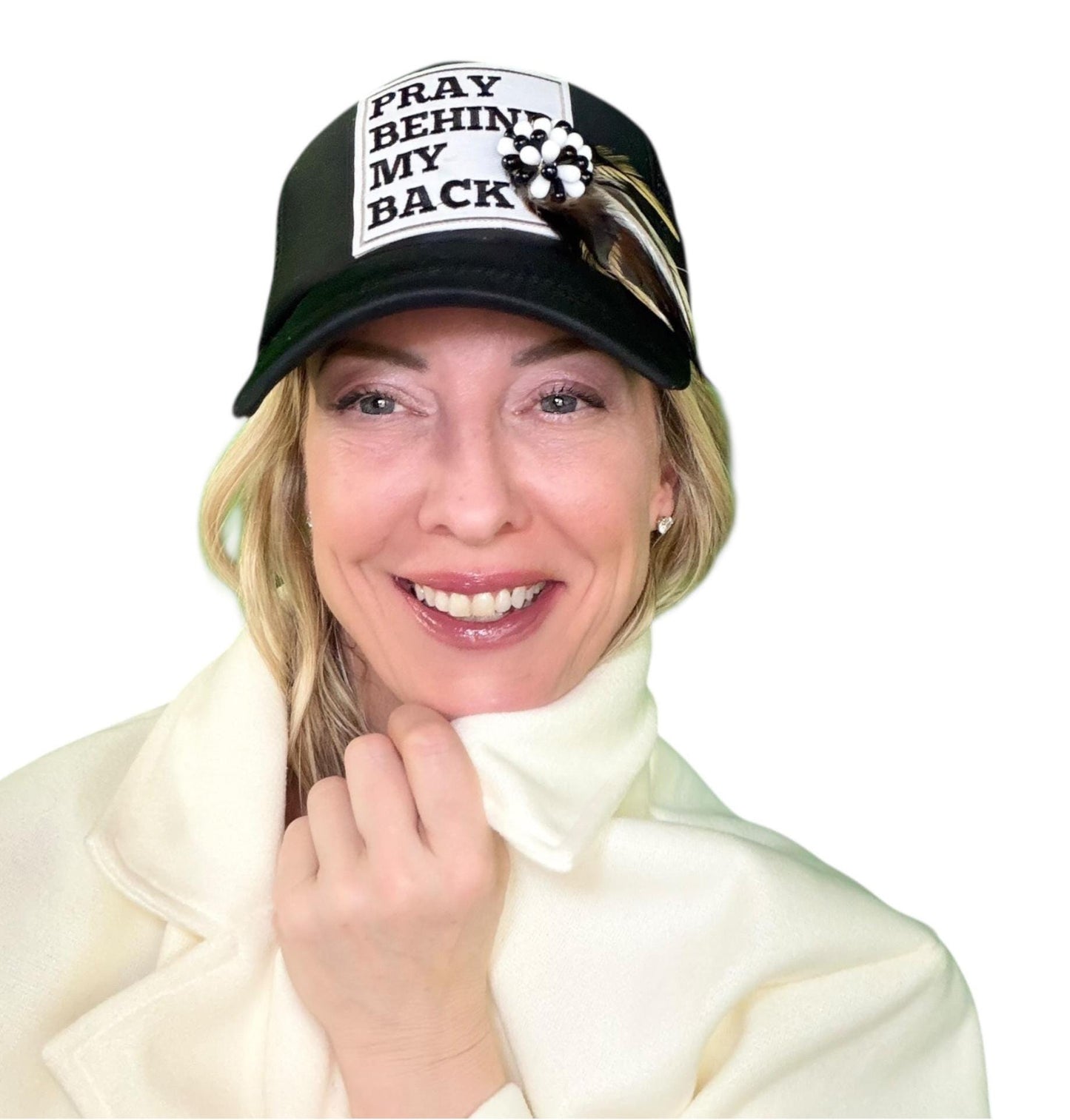 NEW Style Statement “Pray Behind My Back” Patchwork Jeweled Trucker Hat