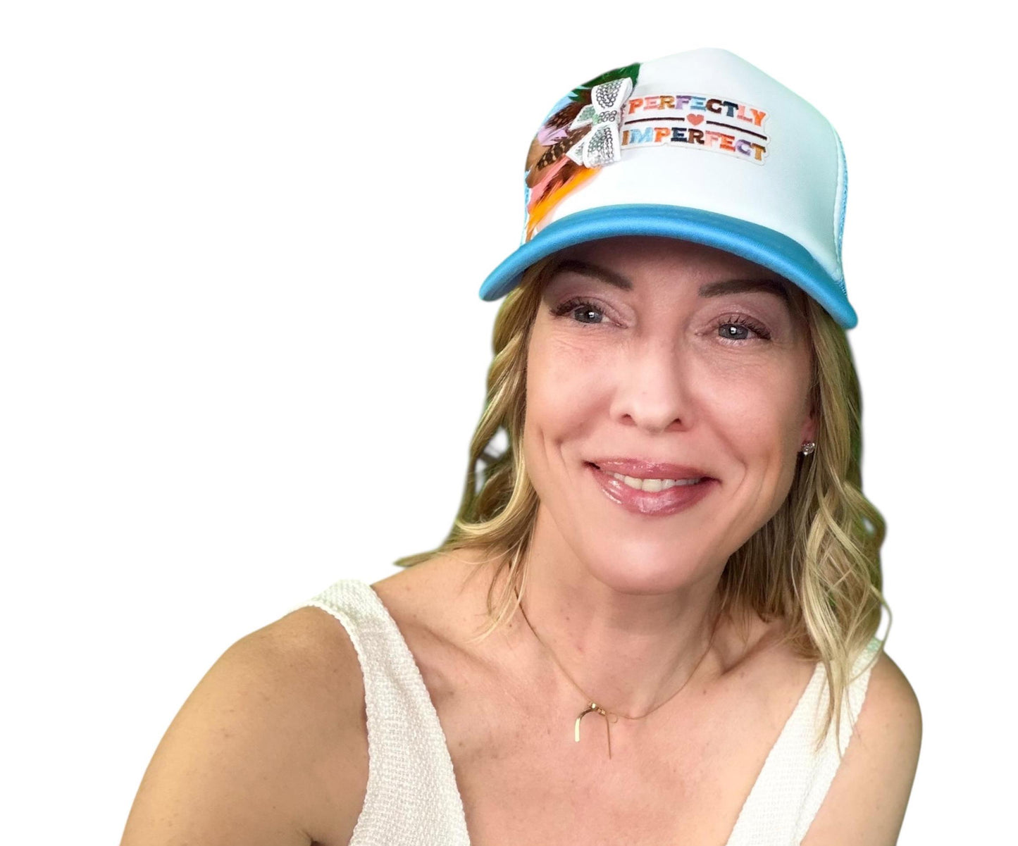 NEW Style Statement “Perfectly Imperfect” Patchwork Jeweled Trucker Hat