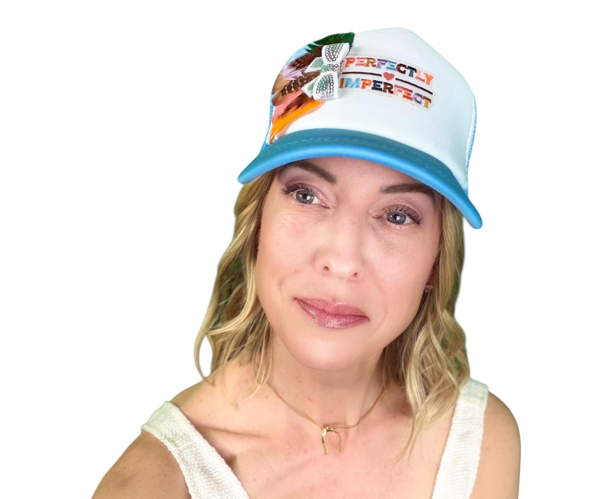 NEW Style Statement “Perfectly Imperfect” Patchwork Jeweled Trucker Hat