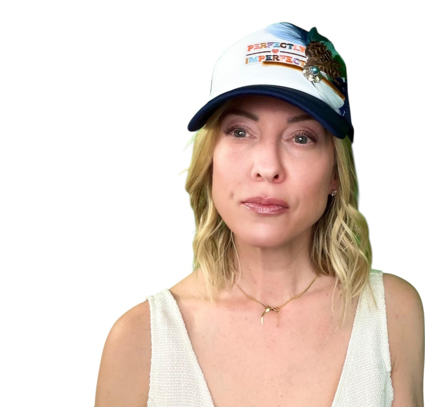 NEW Style Statement “Perfectly Imperfect” Patchwork Jeweled Trucker Hat