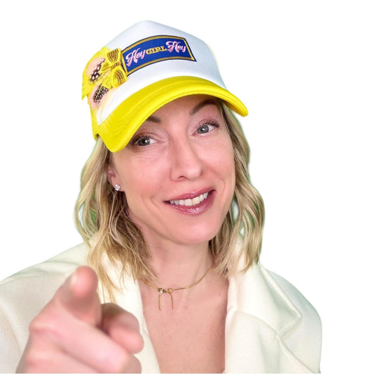 NEW Style Statement “Hey GIRL Hey” Patchwork Jeweled Trucker Hat