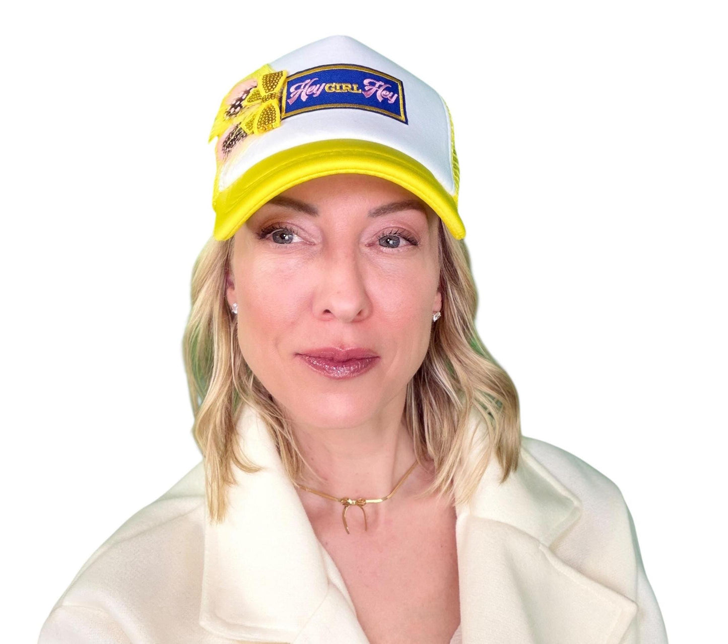 NEW Style Statement “Hey GIRL Hey” Patchwork Jeweled Trucker Hat