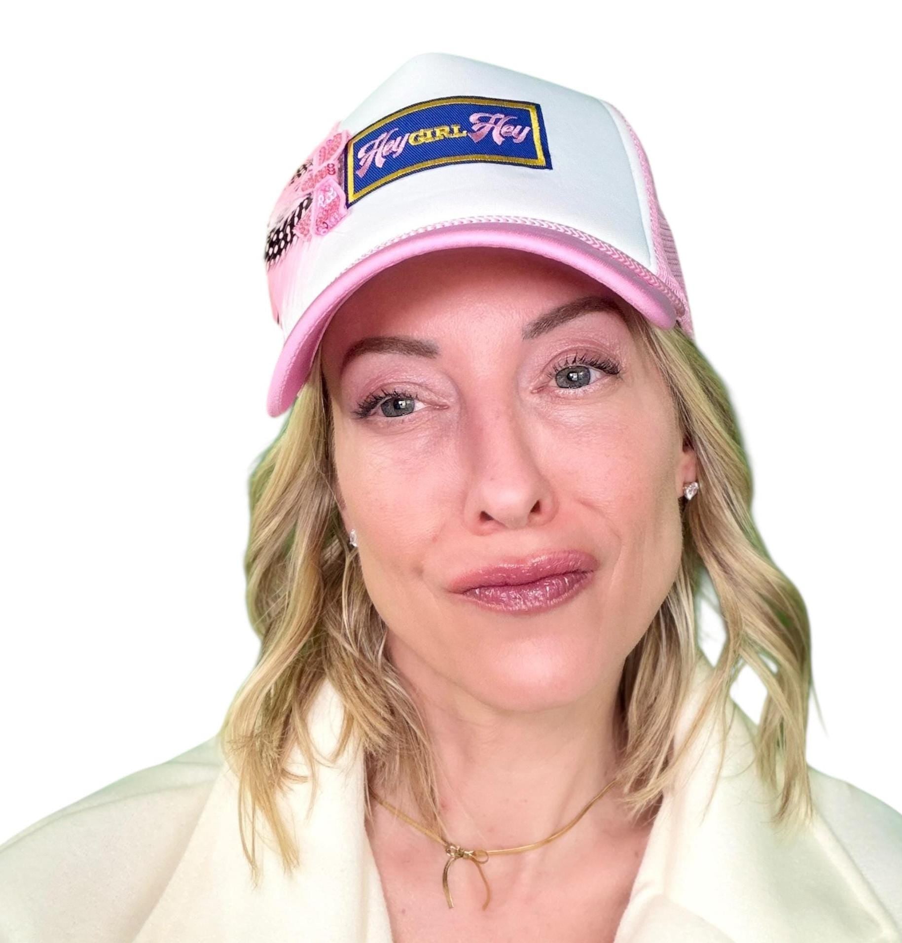 NEW Style Statement “Hey GIRL Hey” Patchwork Jeweled Trucker Hat