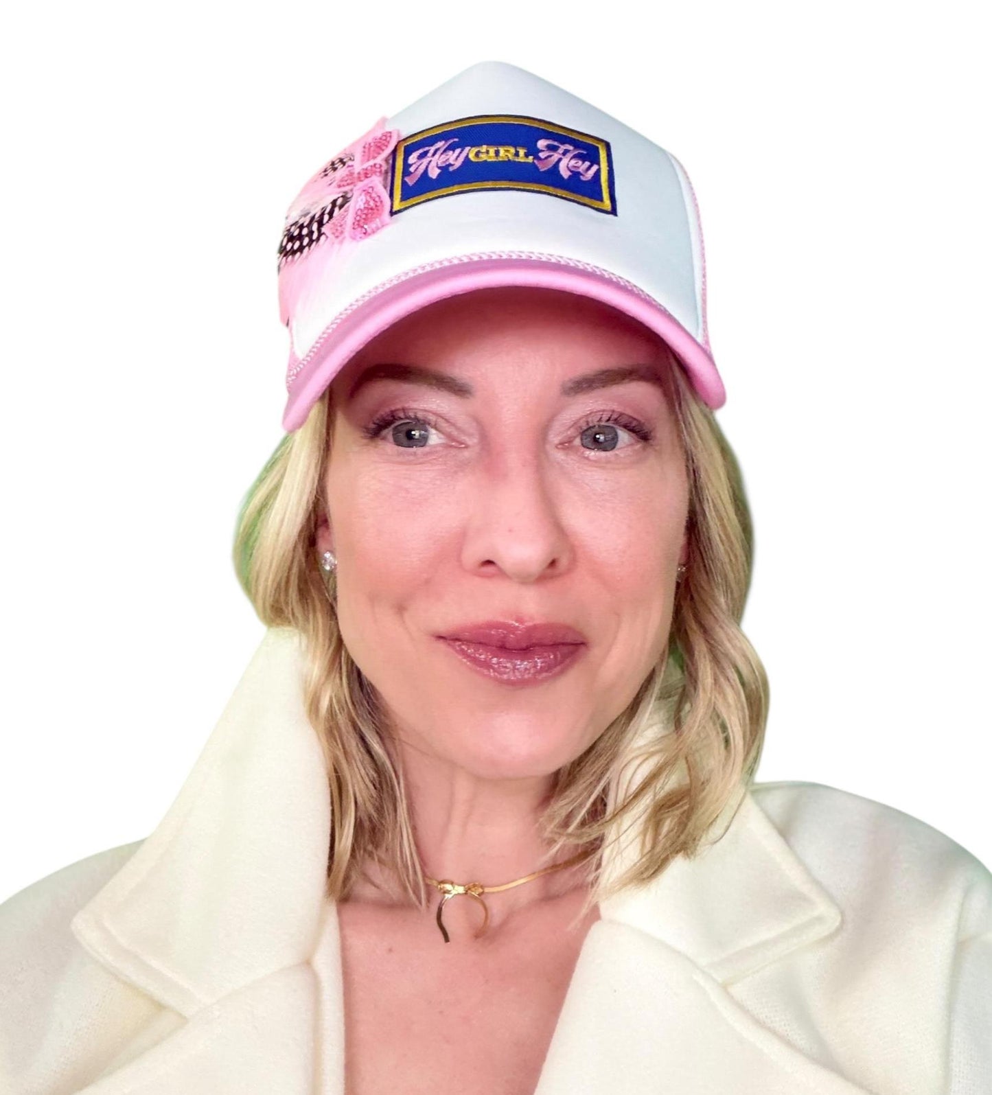 NEW Style Statement “Hey GIRL Hey” Patchwork Jeweled Trucker Hat